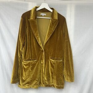 Blakeley Designs Women's Velvet Blazer L/XL Vibrant Gold Fall Stretch Soft Y2K